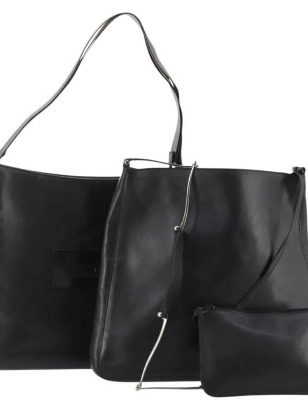 GUCCI Shoulder Bag Leather 2 Set Black Auth